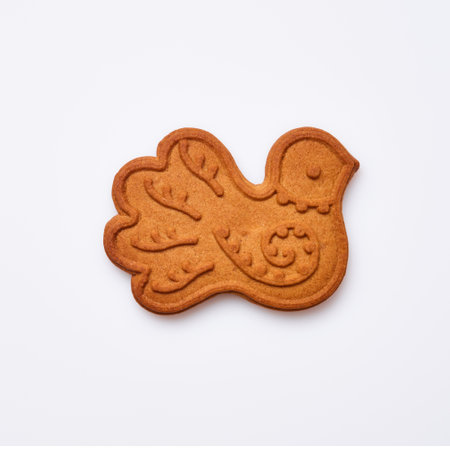 New Year gingerbread or bird dove shaped cookies isolated on white background. Square image. Top view.の写真素材