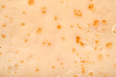 Pancake or crepe texture background. Close up of thin hot crepe image. Maslenitsa food. Top view.の写真素材