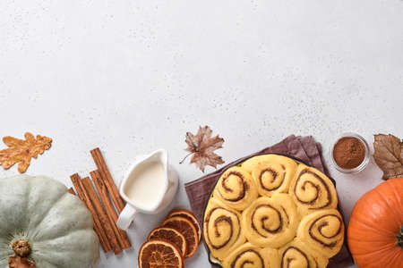 Cinnamon rolls or cinnabon homemade recipe raw dough preparation sweet traditional dessert buns...