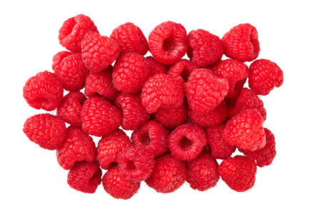 Fresh raspberries red berries isolated on white background with clipping path.