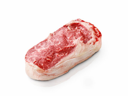 Steak raw. Fresh Ribeye Steak isolated on white background with clipping path. Design element.の写真素材