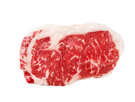 Steak raw. Fresh Ribeye Steak isolated on white background with clipping path. Design element.の写真素材