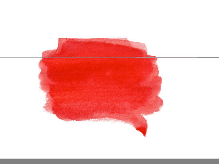 Red watercolor brush stroke or stain isolated on white background with clipping path. Texture, frame, text background. Design element.の写真素材