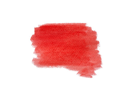 Red watercolor brush stroke or stain isolated on white background with clipping path. Texture, frame, text background. Design element.の写真素材