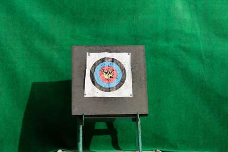 Archery target without arrows. Concept of sport, hobby and business. Design element.の写真素材