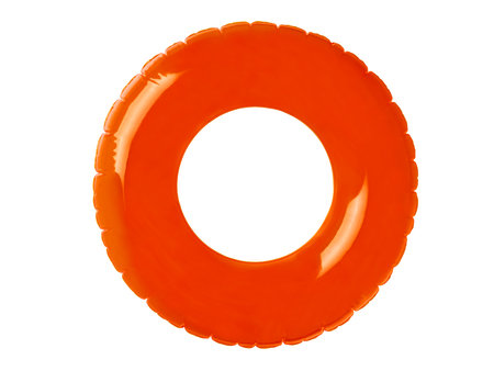Summer orange inflatable pool ringon white isolated background with clipping path. Inflatable swim ring. Design element.の写真素材