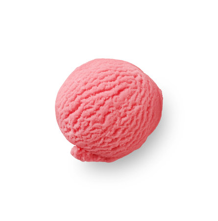 One scoop of strawberry fruit ice cream isolated on white background with clipping path, top view. Design element.の写真素材