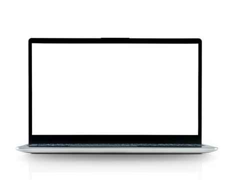 Modern laptop on white isolated background with clipping path. Element for design.の写真素材
