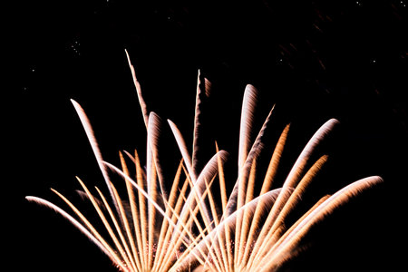Fireworks sparklers gold colors on dark background. July 4th Independence Day, Memorial Day or Happy New Year overlayer. Design elementの写真素材