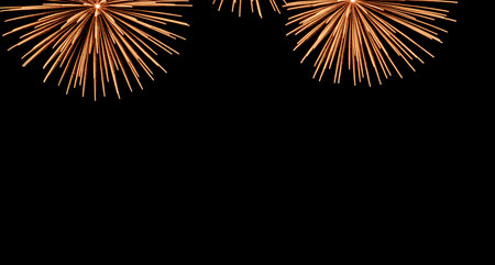 Fireworks sparklers gold colors on dark background. July 4th Independence Day, Memorial Day or Happy New Year overlayer. Design elementの写真素材