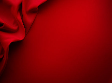 Beautiful red silk satin background. Luxury background with copy space for text, design. Flat lay, top view.の写真素材