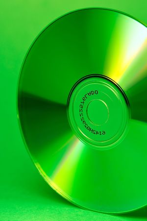 Close-up of a CD with green castの写真素材