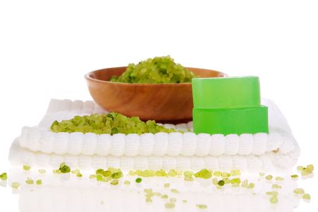 Soap bars, towel, and bath soapの写真素材