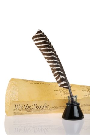 Quill and United States Constitution isolated on whiteの写真素材