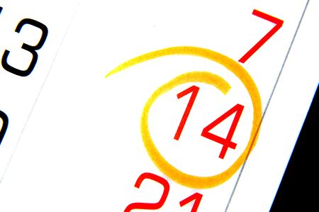 A February calendar showing the 14th prominentlyの写真素材