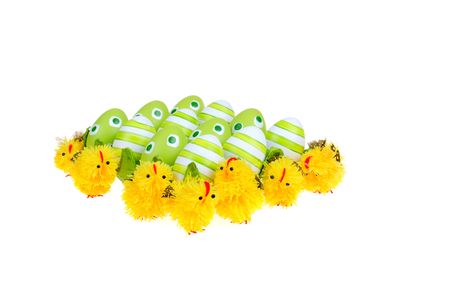 Eggs in the green Easter basket. Painted eggs