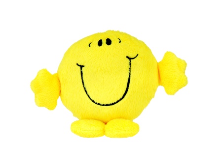 Happy yellow smile face isolated on white background.の写真素材