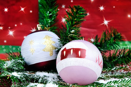 Christmas decoration on the red  background