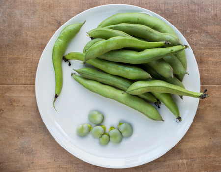 Broad beans on a plateの写真素材
