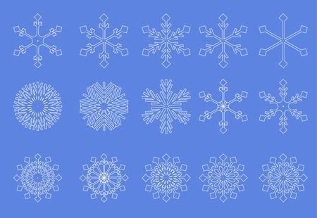 Collection white snowflakes blue backgroundのイラスト素材