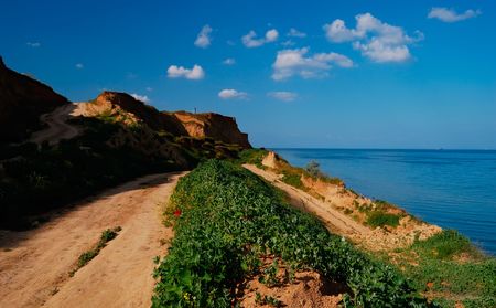Deserted beach in 30 kilometres from a city, evening, just pls began to lengthenの写真素材