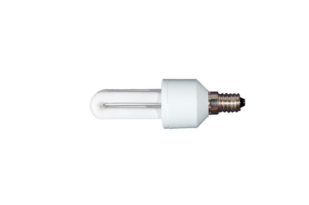 Energy saving fluorescent light bulb on white bakgroundの写真素材