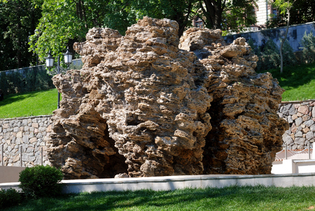 Large stone limestone in the form of a fountain in Odessa, Ukraineの写真素材