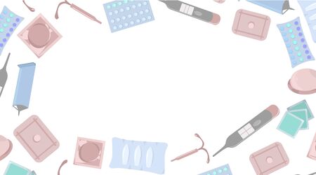 Method of contraception. Pregnancy planning. Vector design for business cards of an obstetrician-gynecologist, banner for a women's consultation.のイラスト素材
