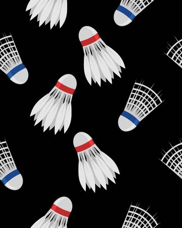 Shuttlecocks on a black background. Badminton. Seamless pattern. Sport and game. Summer fun.のイラスト素材