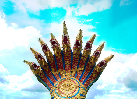 Sculpture of Naka heads, Thailandの写真素材