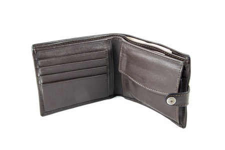 Brown wallet isolated on white backgroundの写真素材