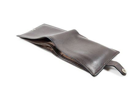 Brown wallet isolated on white backgroundの写真素材
