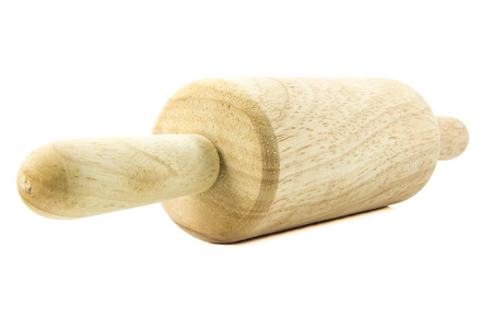 Wooden rolling pin isolated on white backgroundの写真素材