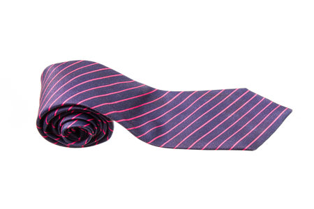 blue and pink strips business neck tie isolated on white backgroundの写真素材