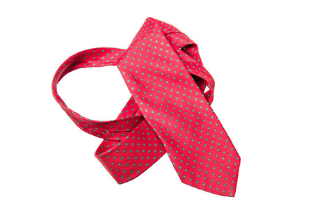 red with green dots business neck tie isolated on white backgroundの写真素材