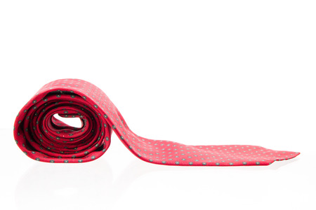 red with green dots business neck tie isolated on white backgroundの写真素材