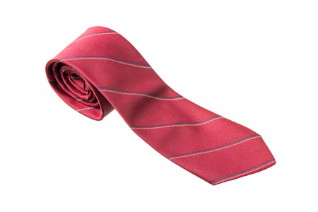 red with strips business neck tie isolated on white backgroundの写真素材