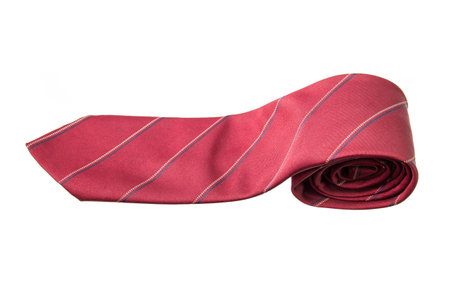 red with strips business neck tie isolated on white backgroundの写真素材
