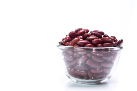kidney bean, red bean in glass bowl isolated on white backgroundの写真素材