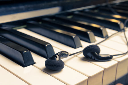 piano keyboard, closeup view - selective focus, vintage color tonedの写真素材