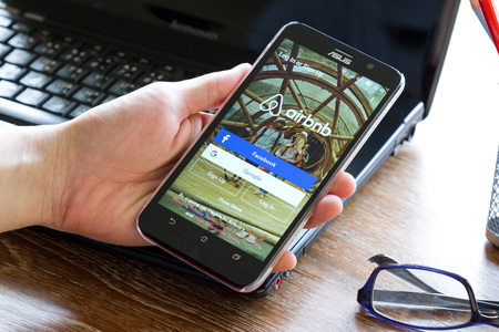 CHIANG MAI, THAILAND - MAR 22, 2016: screen shot of Airbnb application showing on Asus Zenfone 2 mobile phone. Airbnb is a website for people to list, find, and rent lodging.のeditorial素材