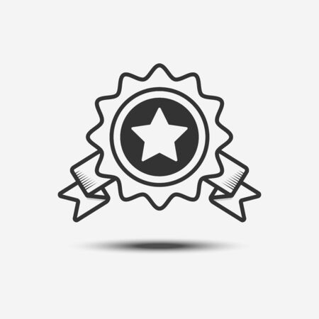 Badge with ribbon, simple solid flat style symbol icon isolate on grayの写真素材