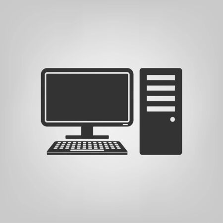 Desktop pc computer icon, simple solid flat symbol isolated on grayの写真素材