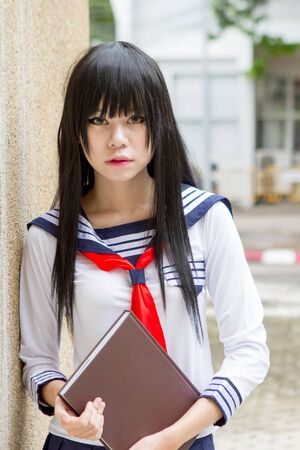 asian girl in japanese style school uniformの写真素材