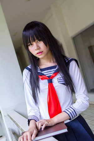 asian girl in japanese style school uniformの写真素材