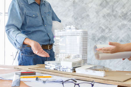 engineer meeting and discuss for architectural project plan in officeの写真素材