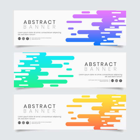Abstract modern minimal style banner template set. Horizontal website header cover for advertisement with dynamic geometric shapes and vibrant gradient color. EPS10 illustration vector.のイラスト素材