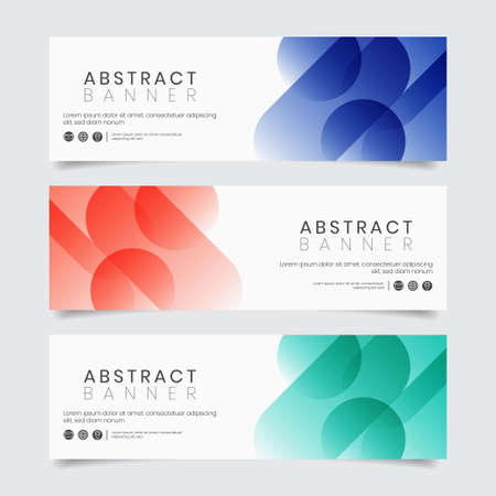 Abstract modern minimal style banner template set. Horizontal website header cover for advertisement with dynamic geometric shapes and vibrant gradient color. EPS10 illustration vector.のイラスト素材