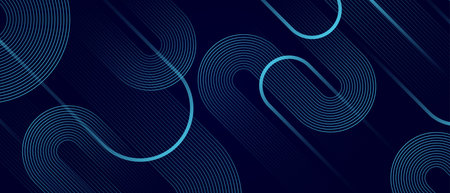 Abstract multiple light blue geometric stripe line curves on dark blue background. Futuristic technology concept. Graphic design element banner for decoration. EPS10 vector illustration.のイラスト素材