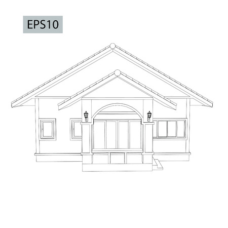 Writing a Modern House Plans.のイラスト素材